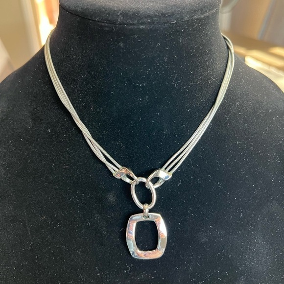 Lia Sophia silver tone short necklace , triple strand snake chain with 3” ext - Picture 2 of 8